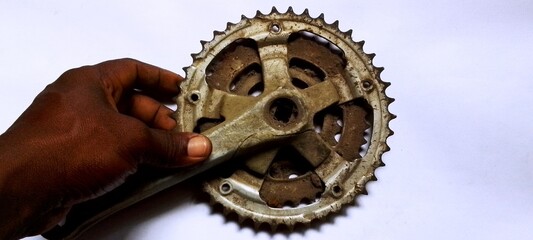 Bicycle crank on white background 