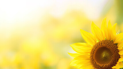 Obraz premium Sunflowers on a yellow background. Copy space. Top view