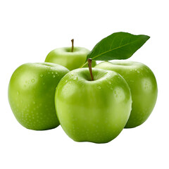 Green apple with leaf isolated on white background (png)