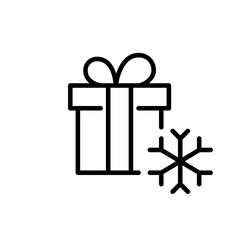 Christmas present. Gift box with a bow and snowflake. Pixel perfect, editable stroke icon