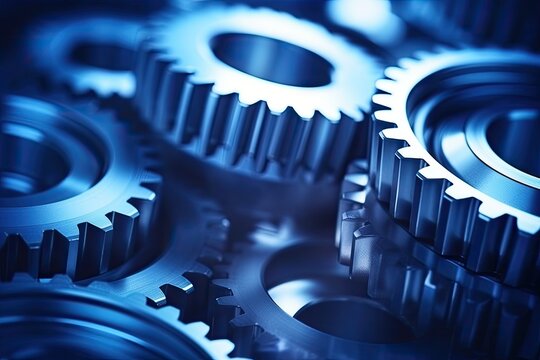 Engine gears and industrial background with a blue tone represent the concept of an industry car service