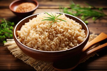 Healthier Japanese rice called Genmai is brown in color - obrazy, fototapety, plakaty