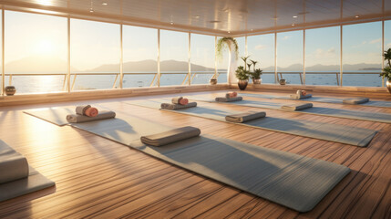 A room for yoga and meditation with insulation mats on a cruise ship