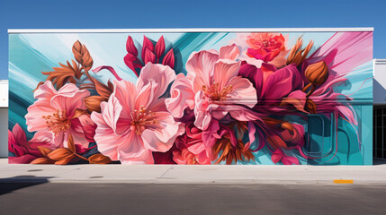 A building with a floral graffiti
