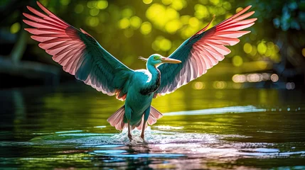 Foto op Plexiglas A heron takes off from a lake © jr-art