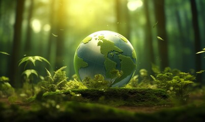 Obraz na płótnie Canvas world environment and earth day concept green globe in eco friendly environment generative AI, Generative AI