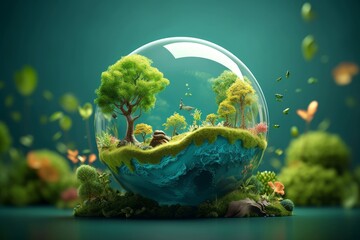 world environment and Earth day concept with green globe, Generative AI