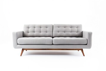 White isolated front view of a grey sofa