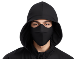 Hacker in black hoodie and mask that hides his face from Generative AI
