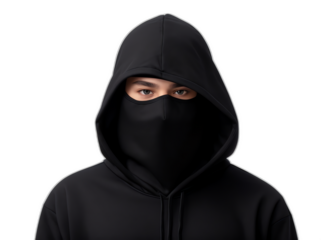 Hacker in black hoodie and mask that hides his face from Generative AI