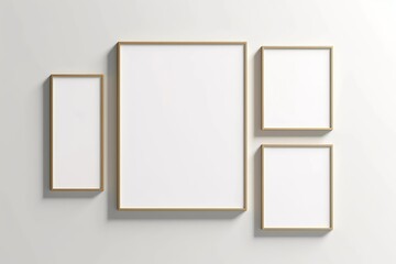 gallery wall mockup, blank photo frame on white background, gold frame mockup, 3d render, Generative AI
