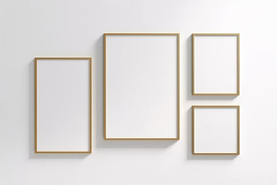 gallery wall mockup, blank photo frame on white background, gold frame mockup, 3d render, Generative AI
