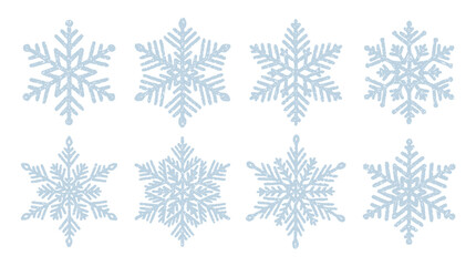 Set of snowflakes with grainy texture