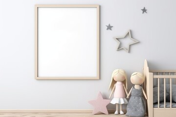 kids room with a white wall and a frame, nursery interior mockup, Generative AI
