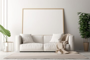Horizontal frame mockup in modern living room interior, 3d render, Generative AI
