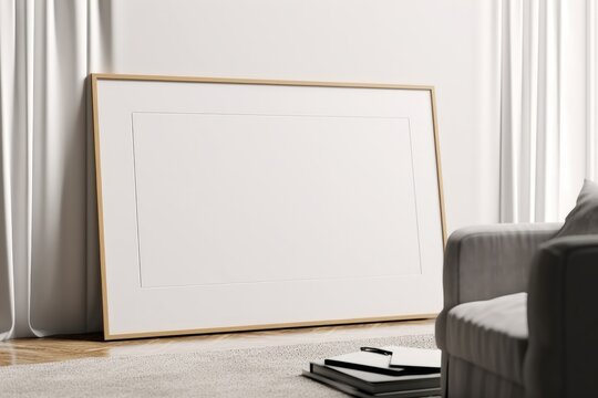 Horizontal frame mockup in modern living room interior, 3d render, Generative AI