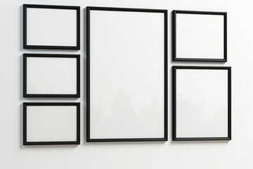 Gallery wall mockup, Black frames on the wall, minimalist frame mockup, 3d render, Generative AI