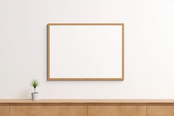 horizontal wooden frame mockup on the wall with matt, Generative AI