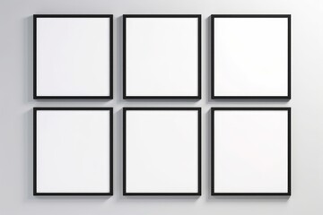 gallery frame mockup, six black frames on the wall, 3d render, Generative AI