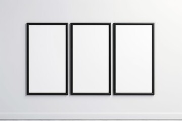 gallery frame mockup, six black frames on the wall, 3d render, Generative AI