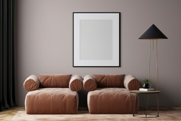 Frame mockup in modern living room interior, two frames on the wall, 3d render, Generative AI