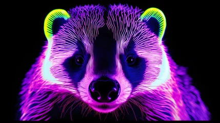 Tuinposter Blacklight of Honey Badger face, This makes the Honey Badger pattern clearly visible in the blacklight. © Nawarit