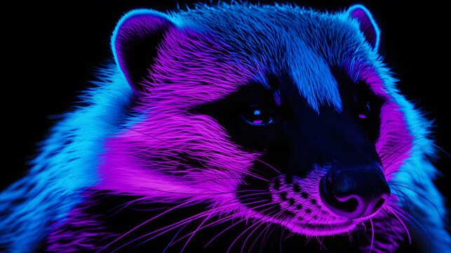 Blacklight of Honey Badger face, This makes the Honey Badger pattern clearly visible in the blacklight.