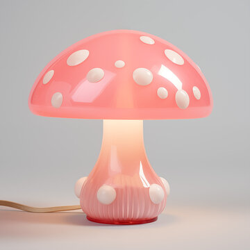 pink acrylic mushroom lamp isolated on gray studio background