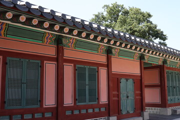 Koreanische Architektur im Gyeongbokgung Palast Komplex in Seoul, Südkorea