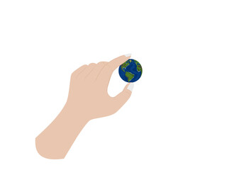 Small globe in hand on white background.