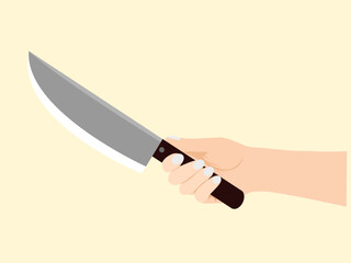 hand holding a knife on a yellow background.