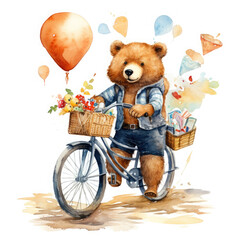 Safari Animal set bear on a bicycle Illustration, Generative Ai