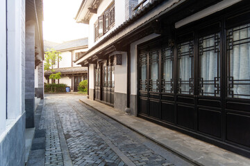 Alley outside Chinese ancient buildings - obrazy, fototapety, plakaty