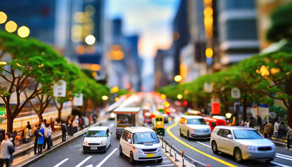 A miniature traffic jam at the downtown street in Tokyo