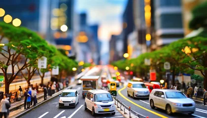 Tableaux ronds sur plexiglas Anti-reflet TAXI de new york A miniature traffic jam at the downtown street in Tokyo