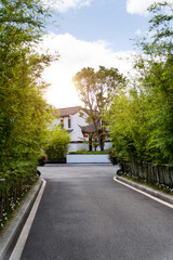 The driveway outside the house