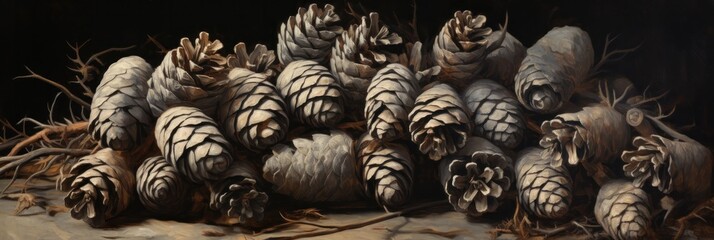 a painting of pine cones, generative AI - obrazy, fototapety, plakaty