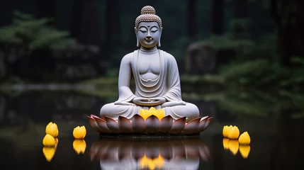 Tuinposter Statue of buddha on the water © Decord
