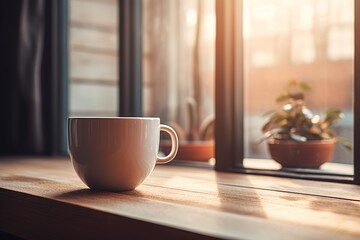 coffee cup on the table in morning, generative ai.