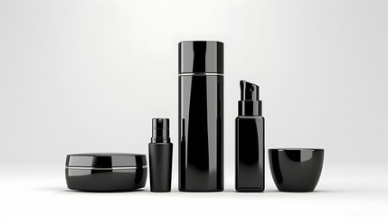 black glossy cosmetic bottle set on a white background