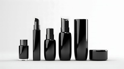 Obraz premium black glossy cosmetic bottle set on a white background