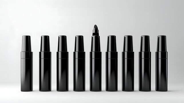 black glossy cosmetic bottle set on a white background