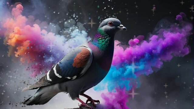 piegeon bird wirh colorful cloud background, seamless looping video background animation