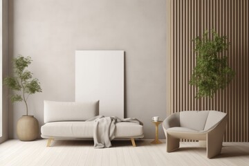 modern living room interior background, blank wall mockup, 3d render, Generative AI