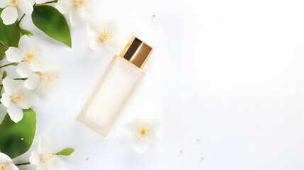Obraz na płótnie Canvas cosmetic springtime concept cosmetic spring white flower background