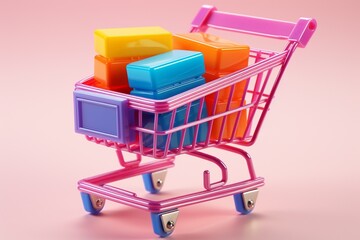 3D Shopping Cart Illustration on Isolated Background created with Generative AI
