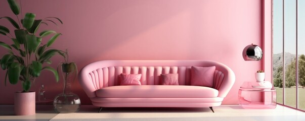 Livingroom Interior with pink sofa and clear room, Generative AI