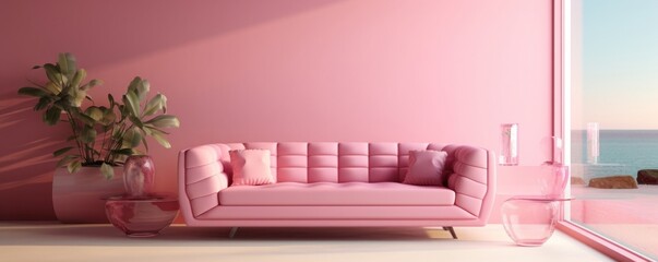 Livingroom Interior with pink sofa and clear room, Generative AI