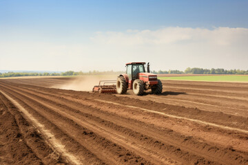 Obraz premium Tractor cultivating the ground for planting seeds