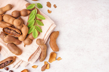 Heap of tasty tamarinds on white background